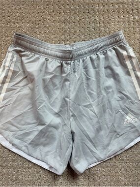 adidas Light Gray Running Shorts with White Stripes